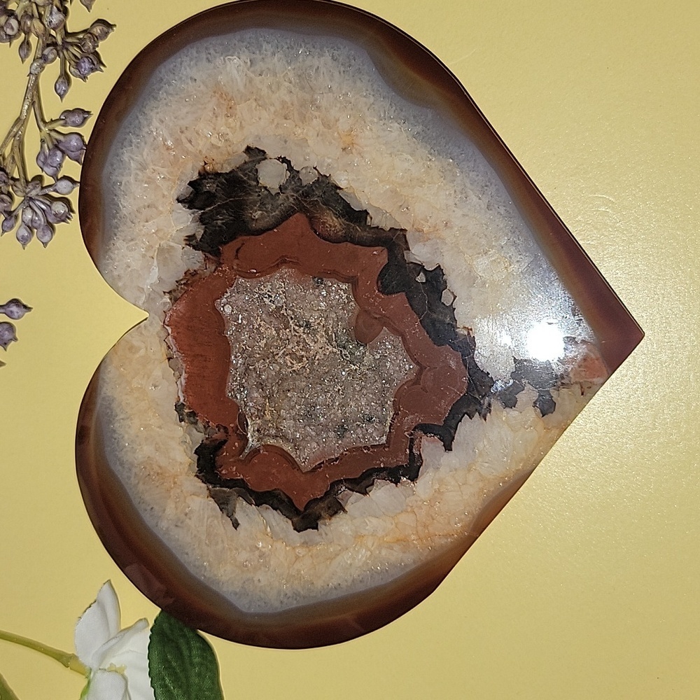 Large Druzy Carnelian Heart Shaped Crystal Carving